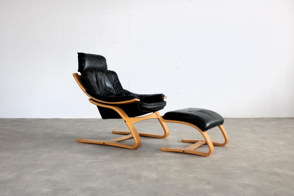 vintage fauteuil met hocker | easy chair | jaren 70 | Zweeds, Huis en Inrichting, Fauteuils, Gebruikt, ., 75 tot 100 cm, Ophalen of Verzenden