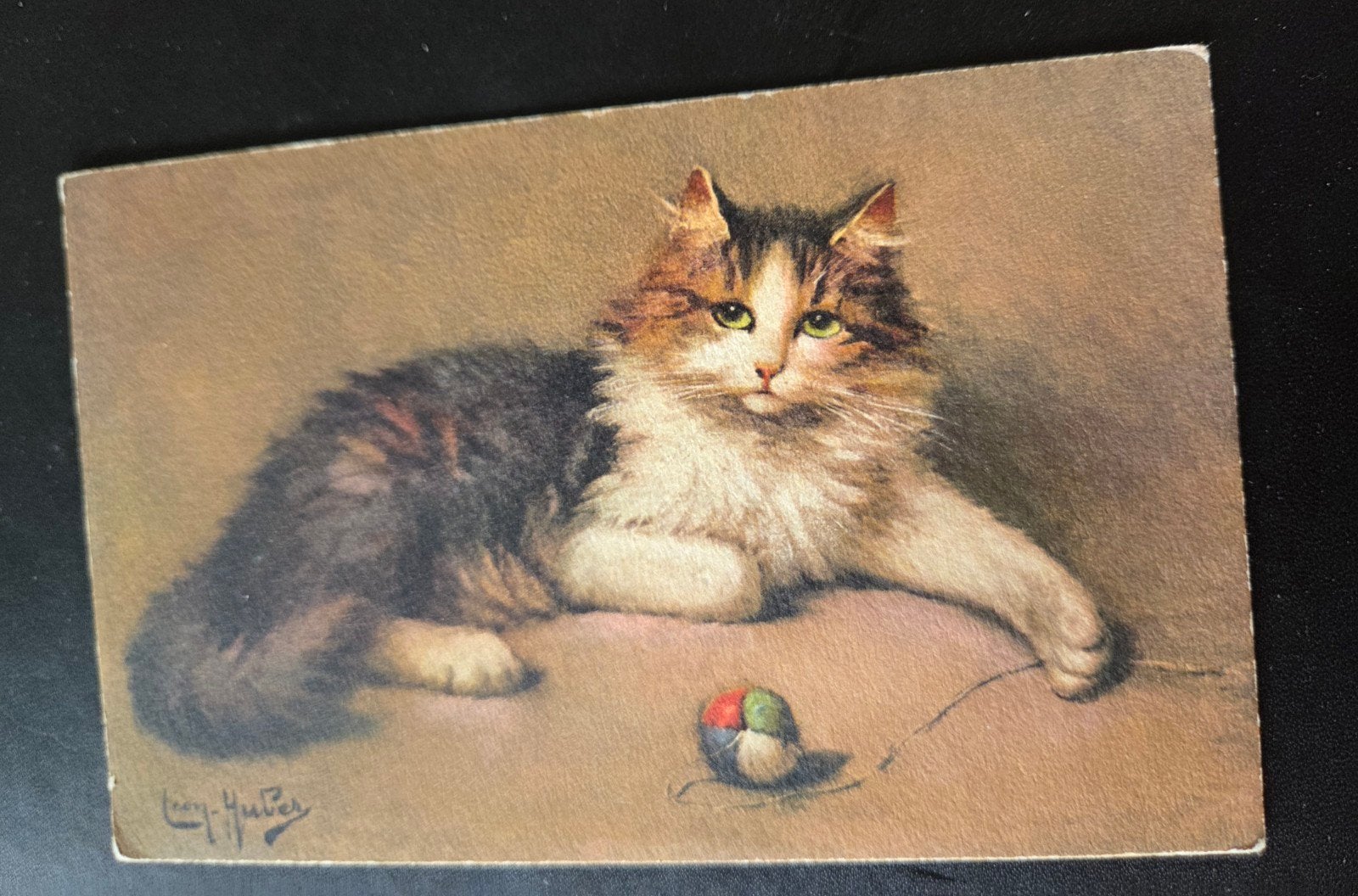 Kat met bolletje wol - Léon Huber, Verzenden, Voor 1920, Ongelopen, Overige thema's