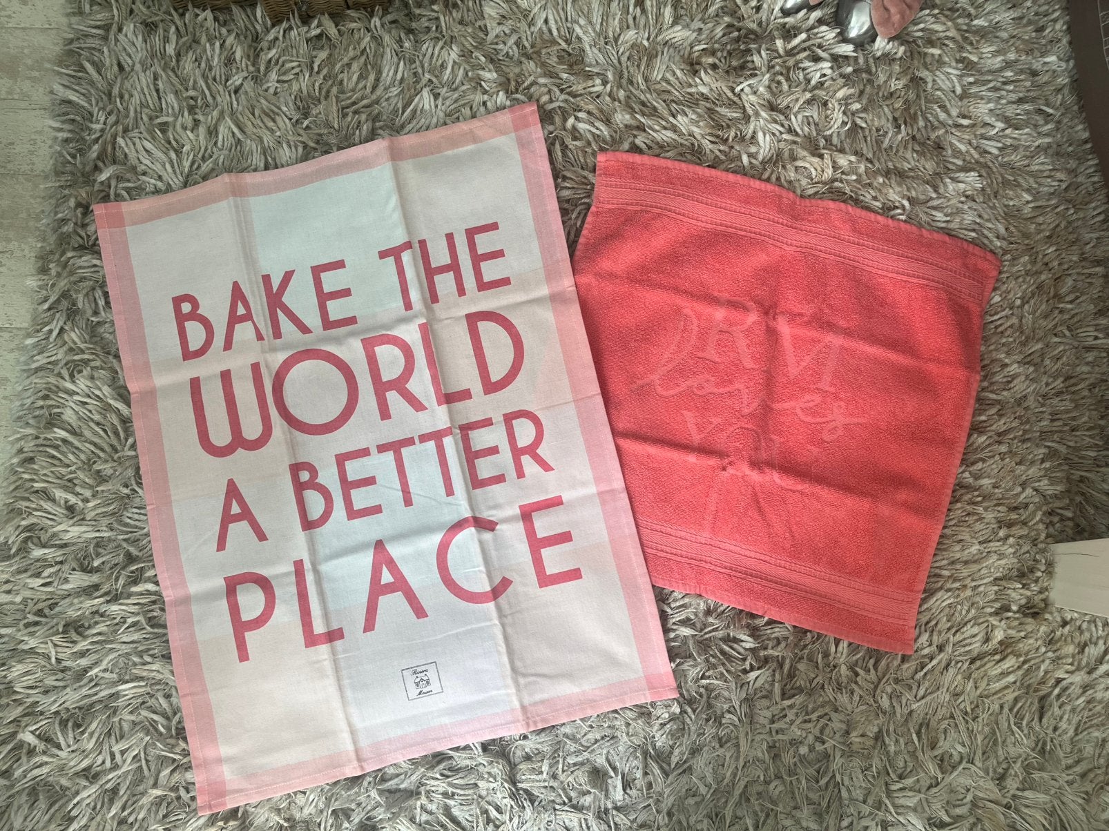 Rivièra Maison hand- en theedoekset,koraalkleur,Rm loves you, Huis en Inrichting, Keuken | Textiel, Katoen, Overige kleuren, Nieuw