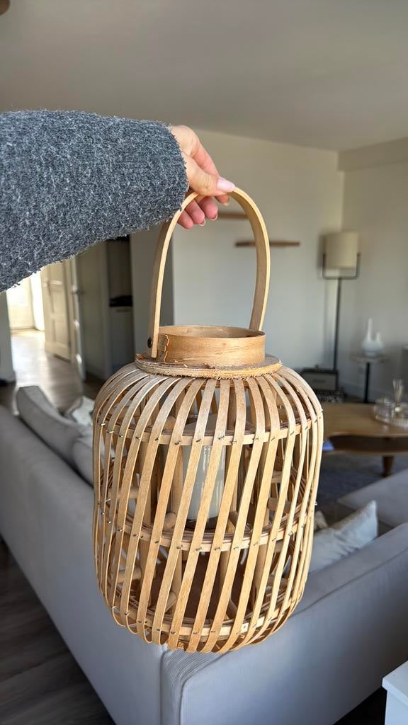 Set van 2 houten lantaarns met glazen houder, Ophalen, Bruin, Zo goed als nieuw, Hout