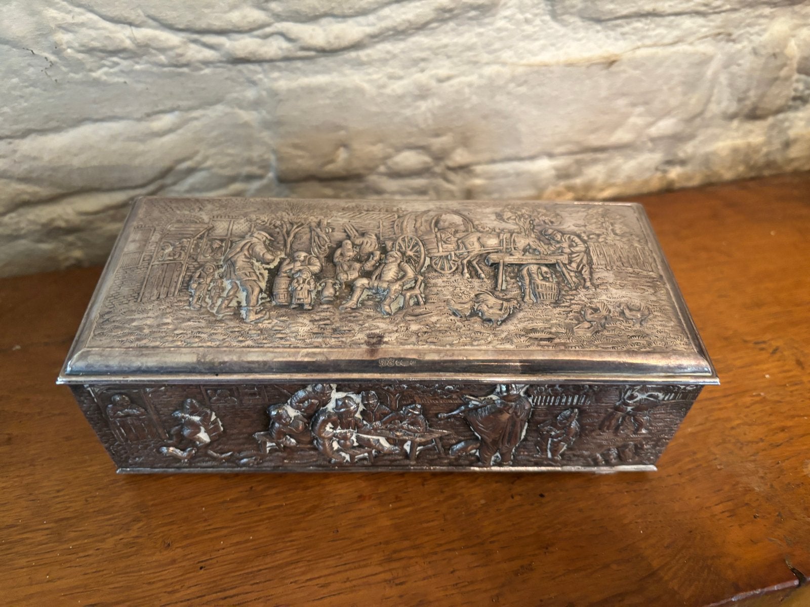 Verzilverde Lepeldoos met Oud Hollandse Afbeeldingen HH 90, Ophalen of Verzenden, Zilver