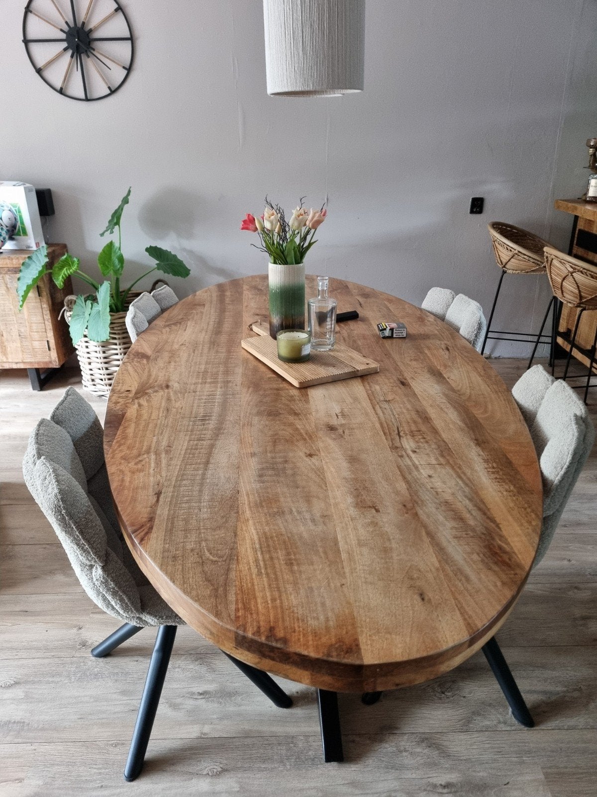 Grote mango houten eettafel 260 x 120 stalen x poot, Huis en Inrichting, Tafels | Eettafels, Ophalen, 100 tot 150 cm, 200 cm of meer