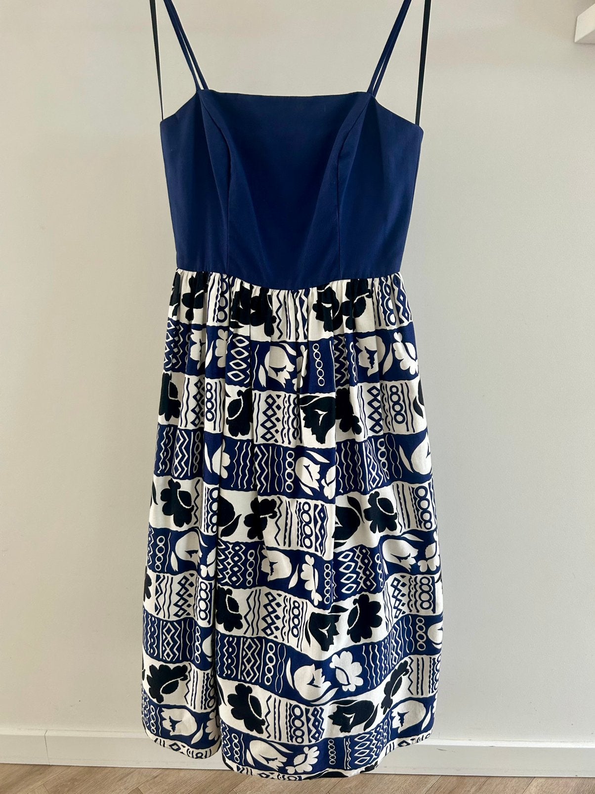 Vintage Tessara London jurk-jaren80, Ophalen, Zo goed als nieuw, Blauw, Onder de knie