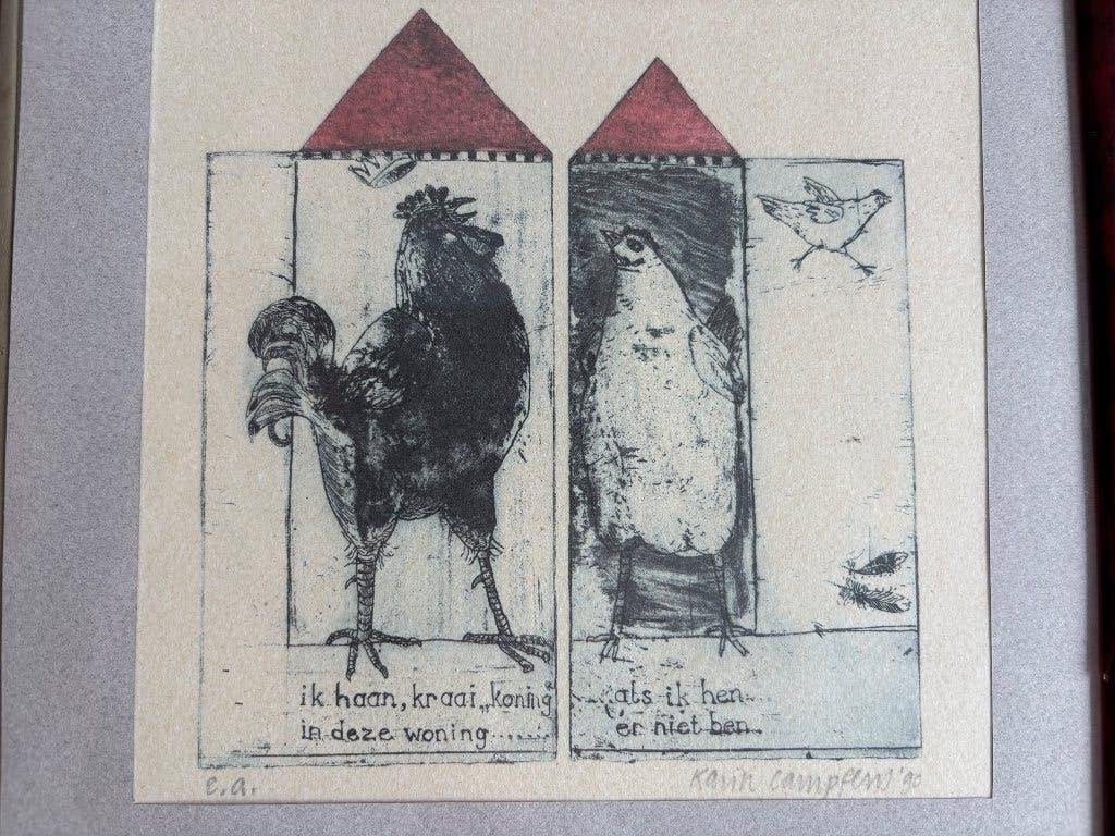 Grafiek, Antiek en Kunst, Dagelijks leven, 1950 - 1999, Ophalen of Verzenden, 32 cm
