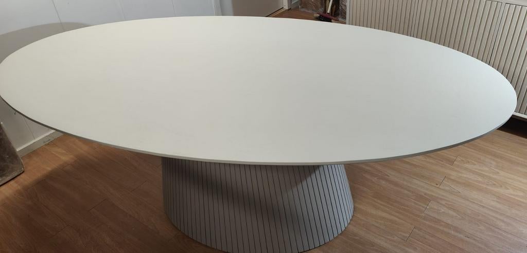 Eettafel Solana Sand 210cm met taupe/grijze kolompoot, Ophalen, Overige materialen, Info@meubeloutletmeppel.nl, 100 tot 150 cm