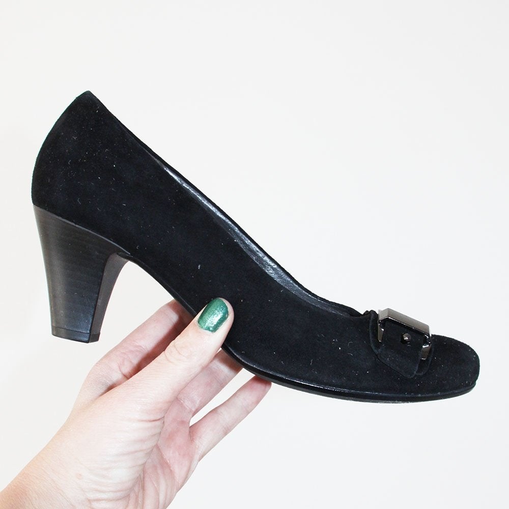 Schitterende Suede Gabor Pumps - s8 (Maat 7G/40½) € 55,-, Pumps, Zwart, Gabor, Ophalen of Verzenden