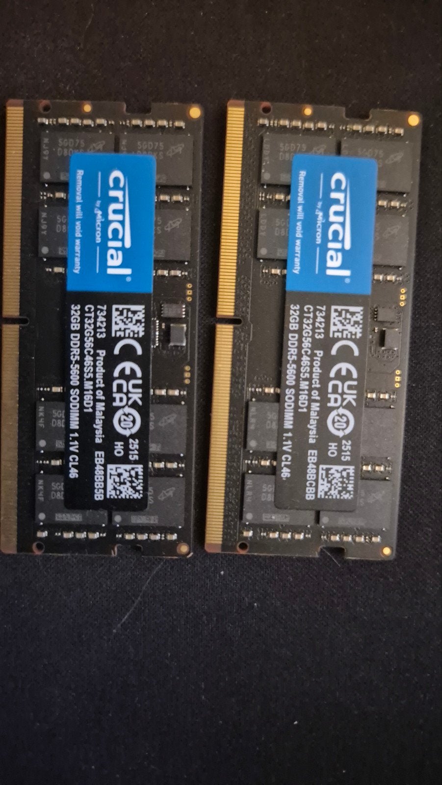 Crucial 64GB ddr5 sodimm ram set van 2x32gb, Computers en Software, RAM geheugen, 32 GB, Ophalen of Verzenden, Zo goed als nieuw