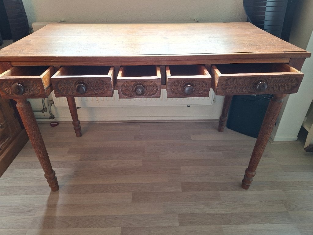 Mooi handgemaakt houten tafel/buro, Overige typen, Gebruikt, Hout, Bruin