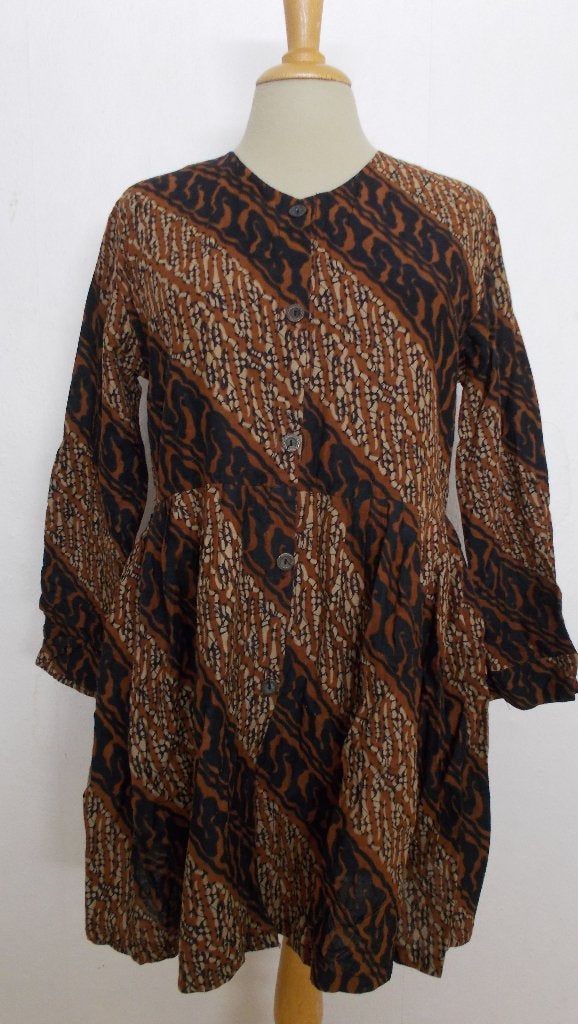 100% katoen bruine batik print blouse/tuniek! L, Verzenden, Zo goed als nieuw, Maat 42/44 (L), Bruin