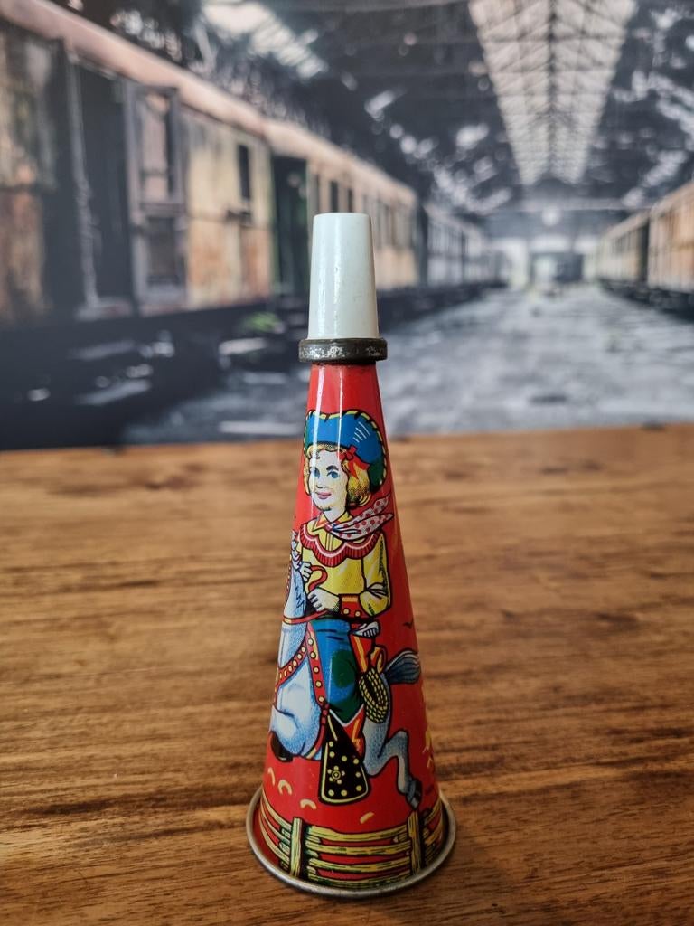 Vintage Blikken Toeter met bedrukking, Verzamelen, Ophalen of Verzenden, Gebruikt
