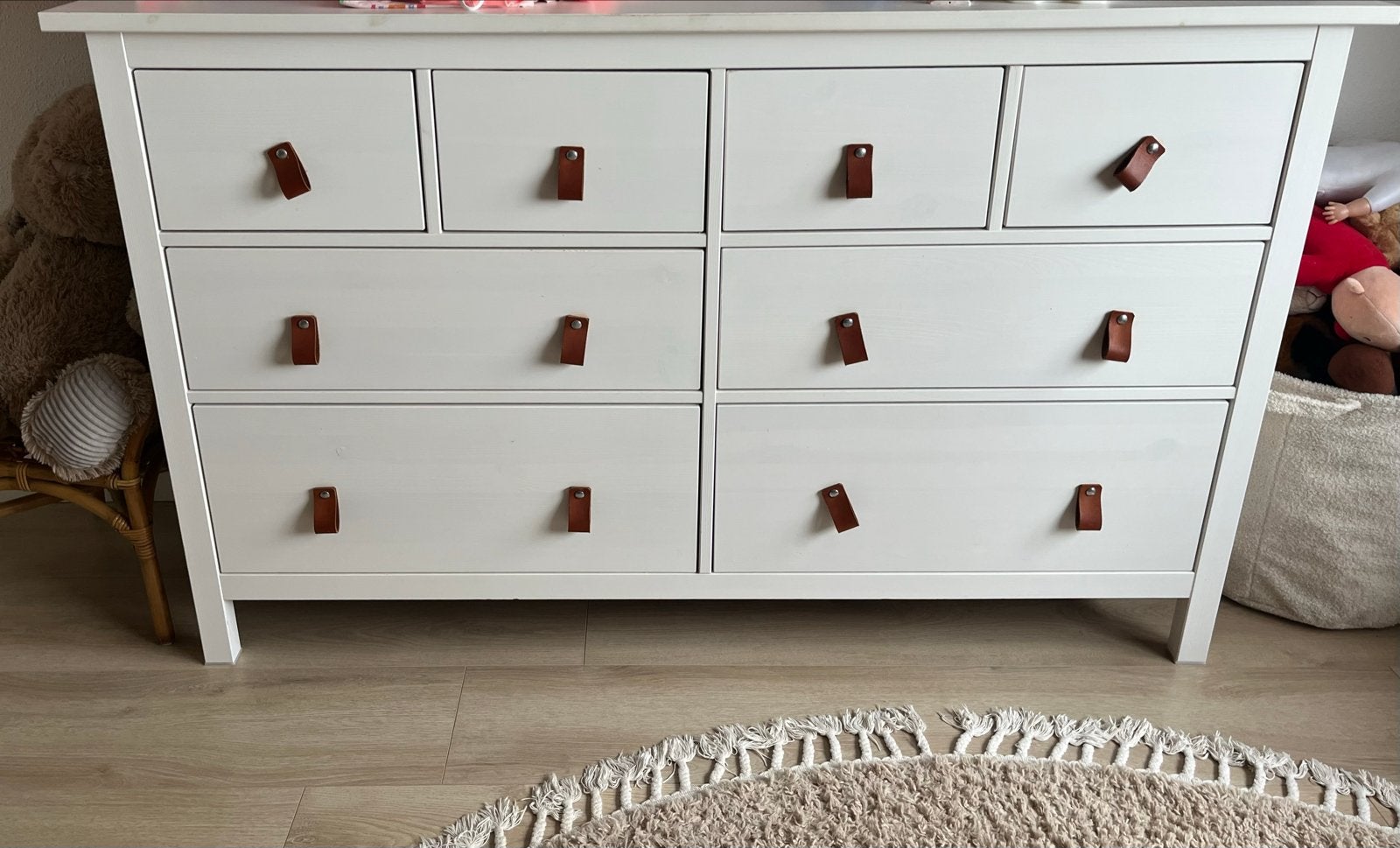 IKEA Hemnes ladekast / commode wit met leren handgrepen, Ophalen, Gebruikt, 5 laden of meer, 100 tot 150 cm