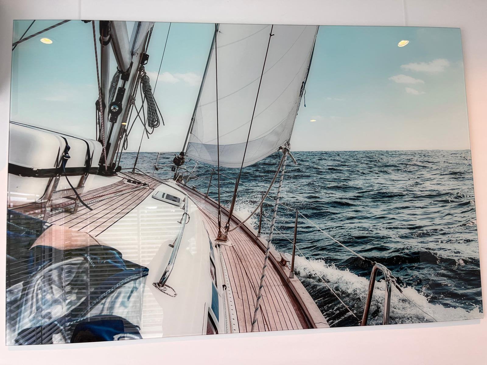 Prachtig glazen wanddecoratie/schilderij zeilboot 80 x 120cm, Verzamelen, Scheepvaart, Ophalen, Zo goed als nieuw