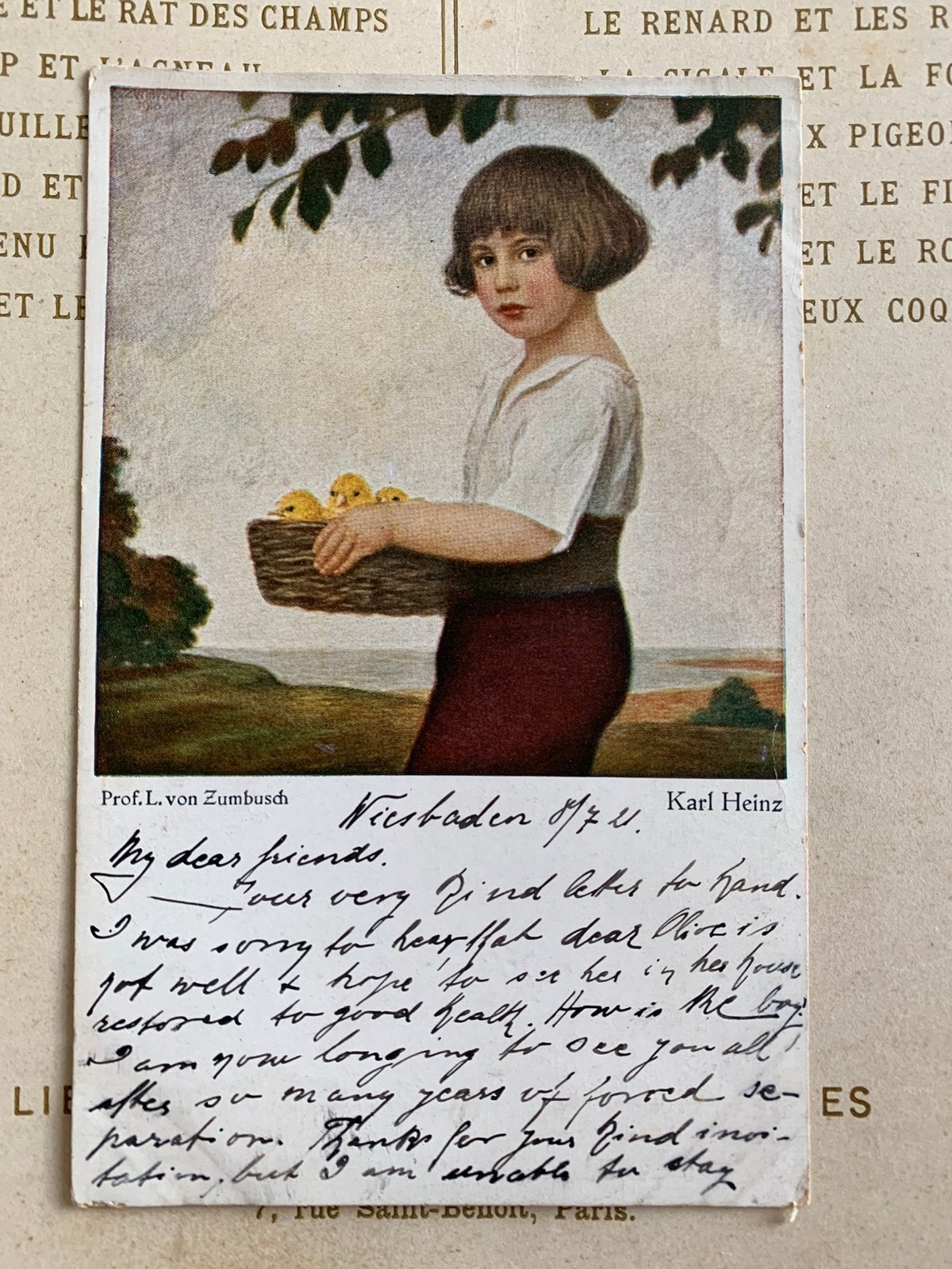 8-7-1921 Kindje met mandje kuikens (HE), Ophalen of Verzenden, 1920 tot 1940, Gelopen, Kinderen