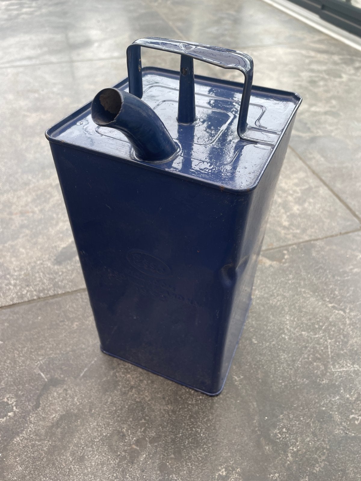 Vintage Esso petroleum kan 1953 - Blauw Metaal, Ophalen of Verzenden