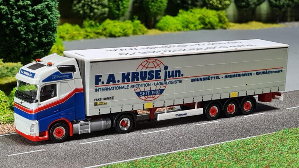 085 Herpa F.A.Kruse Volvo FH4 intermoda schuifzeilentrailer, Ophalen of Verzenden, Nieuw, Bus of Vrachtwagen, Herpa