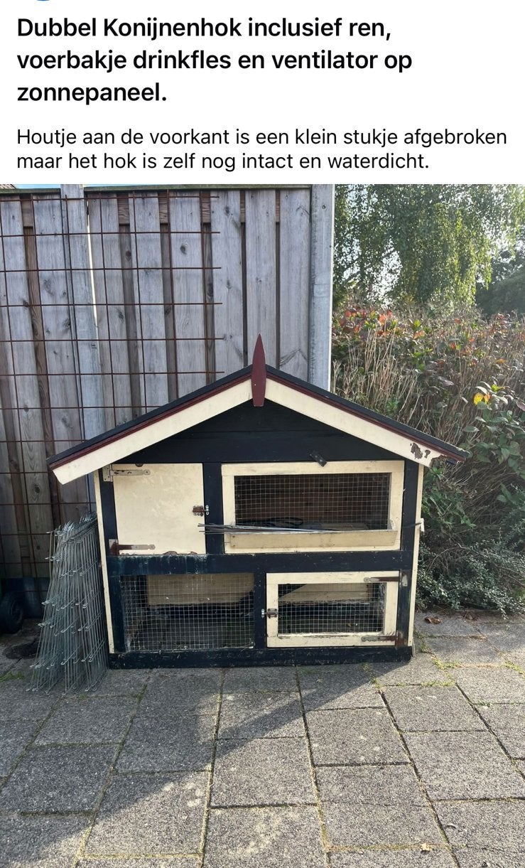 Dubbel konijnenhok zie foto voor toebehoren, Ophalen, Gebruikt, Hok, Konijn