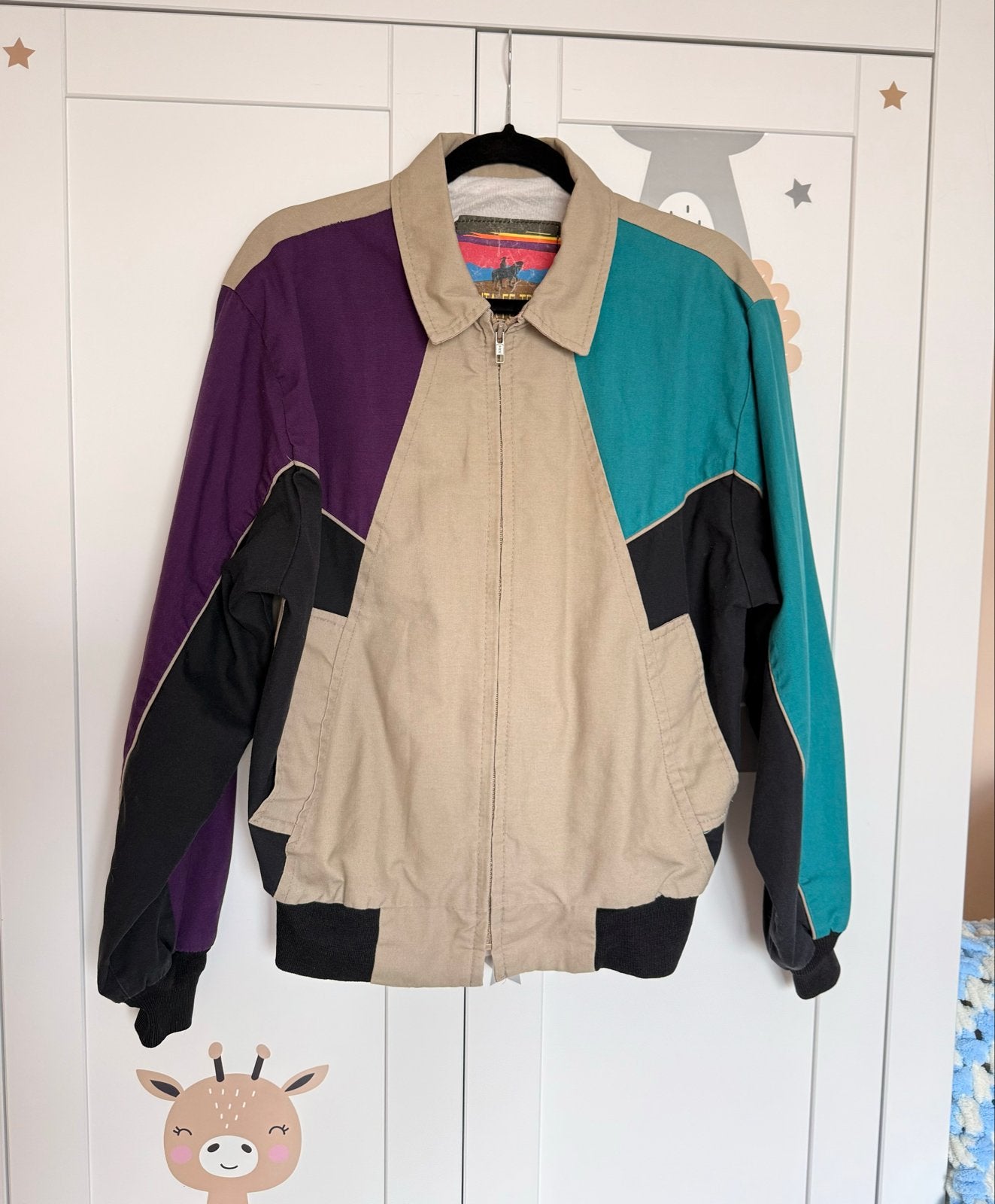 Vintage 80s/90s Santa Fe Trail Color-Block Bomber Jacket, Kleding | Heren, Ophalen of Verzenden, Gedragen, Maat 48/50 (M), Beige
