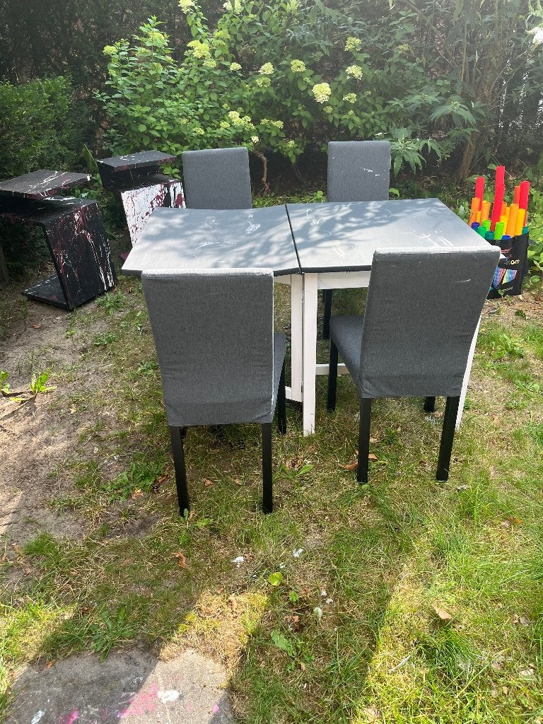 Tuintafel zwart / wit, Ophalen, Gebruikt, Rechthoekig, Hout