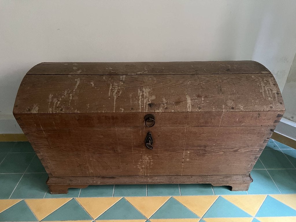 Antieke eiken deken kist met bol deksel, Huis en Inrichting, Ophalen, Gebruikt, 100 tot 150 cm, Eikenhout