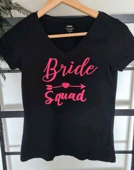 Bride Squad T-shirts - vrijgezellenfeest, Zwart, Ophalen of Verzenden, Zo goed als nieuw, Korte mouw
