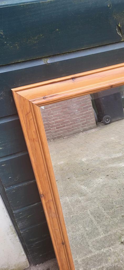Grote spiegel met houten lijst, Ophalen, Gebruikt, 100 tot 150 cm, Rechthoekig
