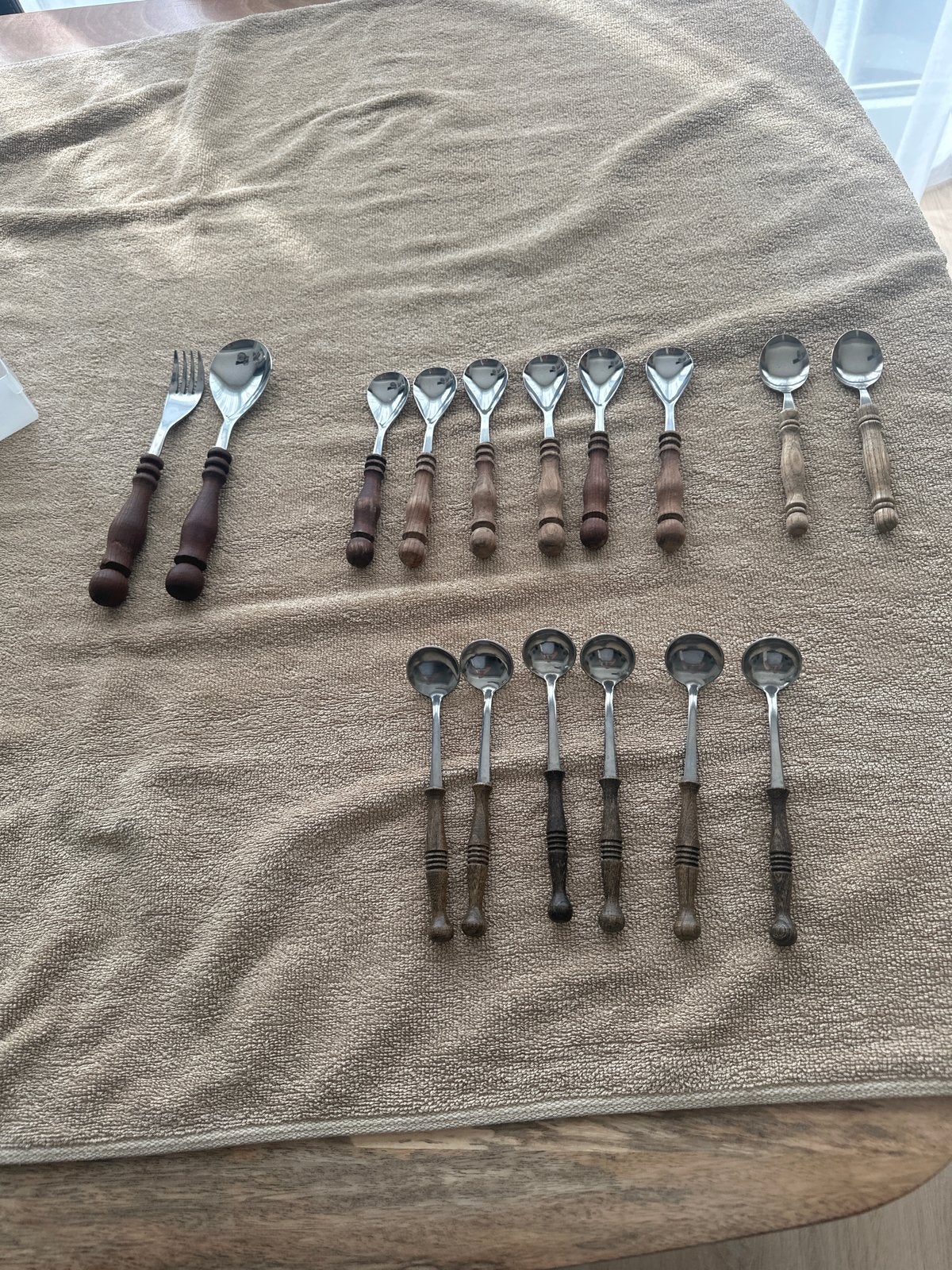 Vintage bestek met houten handvatten - 16-delig (jaren 70, Ophalen of Verzenden