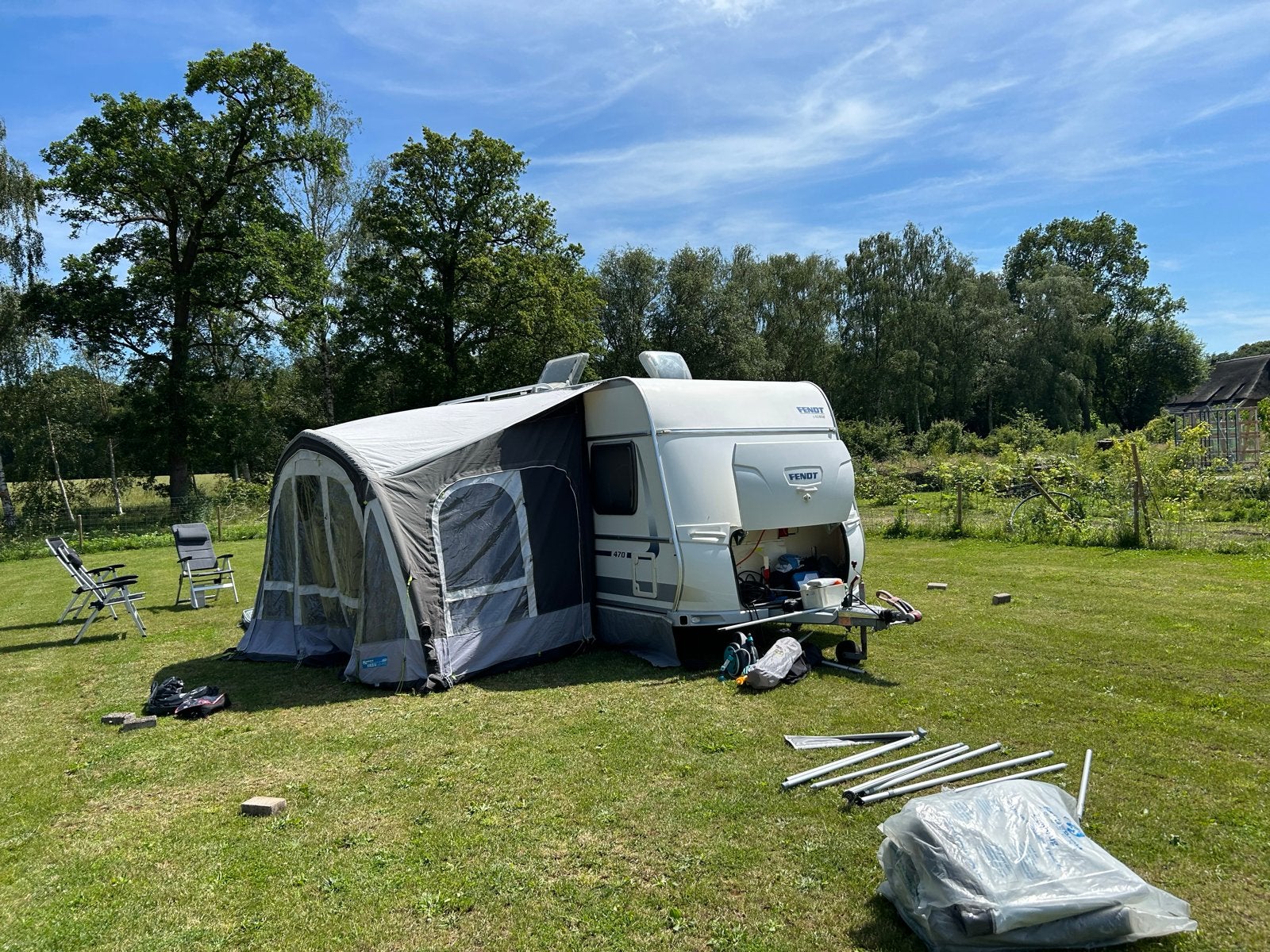 Kampa Fiesta Air Pro 350 voortent met extra canopy, Ophalen of Verzenden, Zo goed als nieuw