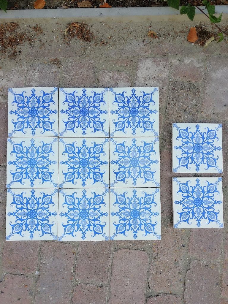 150 antieke wandtegels kobaltblauw decor 15.2x15.2cm, Ophalen
