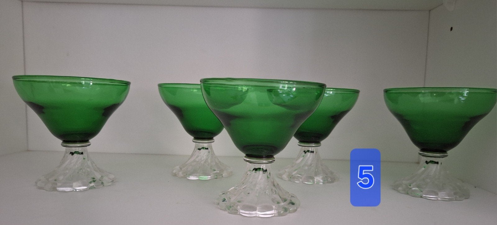 Set van 5 Vintage Groene Glazen Coupes, Ophalen