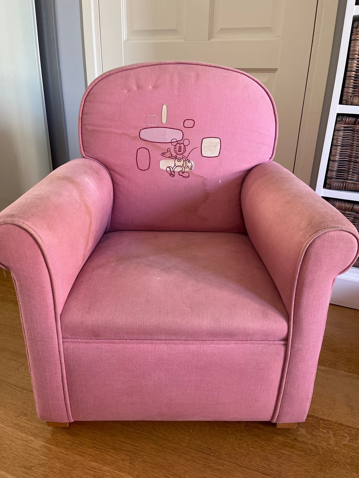 Roze kinderfauteuil met Mickey Mouse opdruk, Ophalen, Gebruikt, Stoel