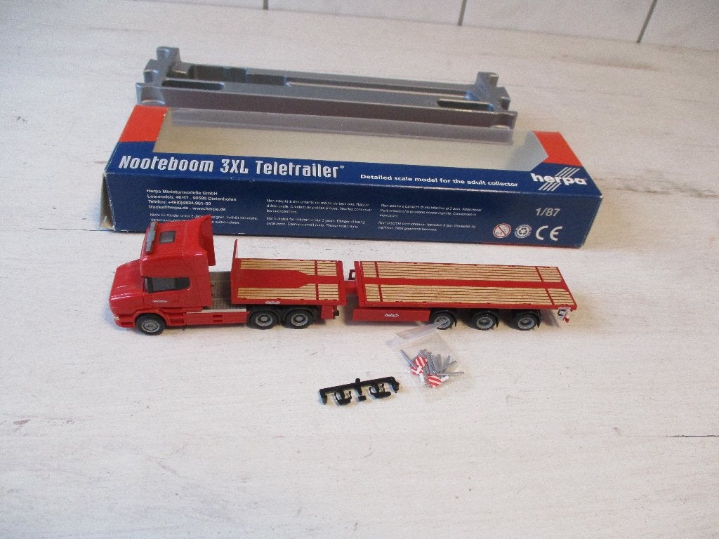 Herpa Nooteboom Scania 3XL met Teletrailer, Hobby en Vrije tijd, Modelauto's | 1:87, Ophalen of Verzenden, Nieuw, Bus of Vrachtwagen
