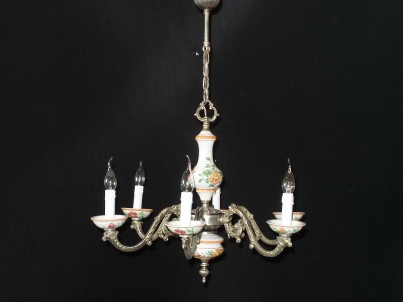 Klassieke italiaanse kroonluchter met porseleinen schalen, Huis en Inrichting, Lampen | Kroonluchters, Gebruikt, Ophalen