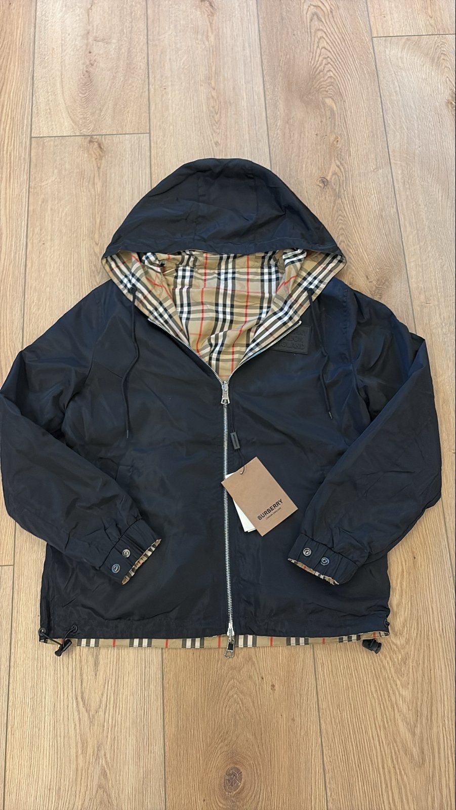Burberry Omkeerbaar Jack met Capuchon - Zwart/Klassiek Ruit, Ophalen of Verzenden, Zo goed als nieuw, Overige maten, Zwart