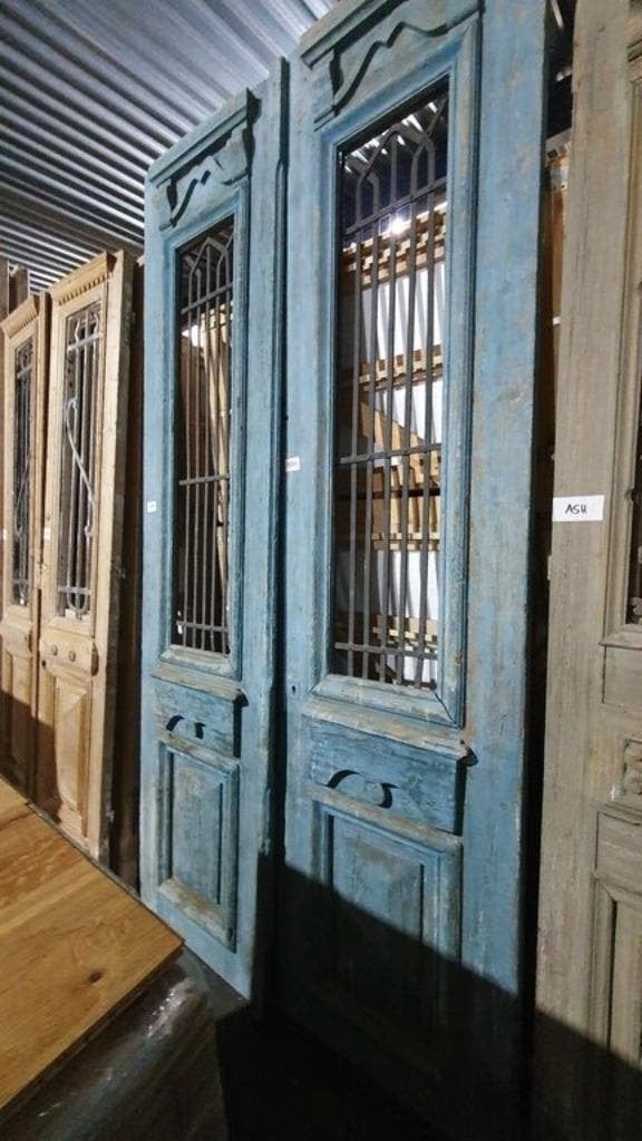 ZEER UNIEKE ANTIEKE FRANSE DUBBELE DEUR MET IJZERWERK, Ophalen of Verzenden