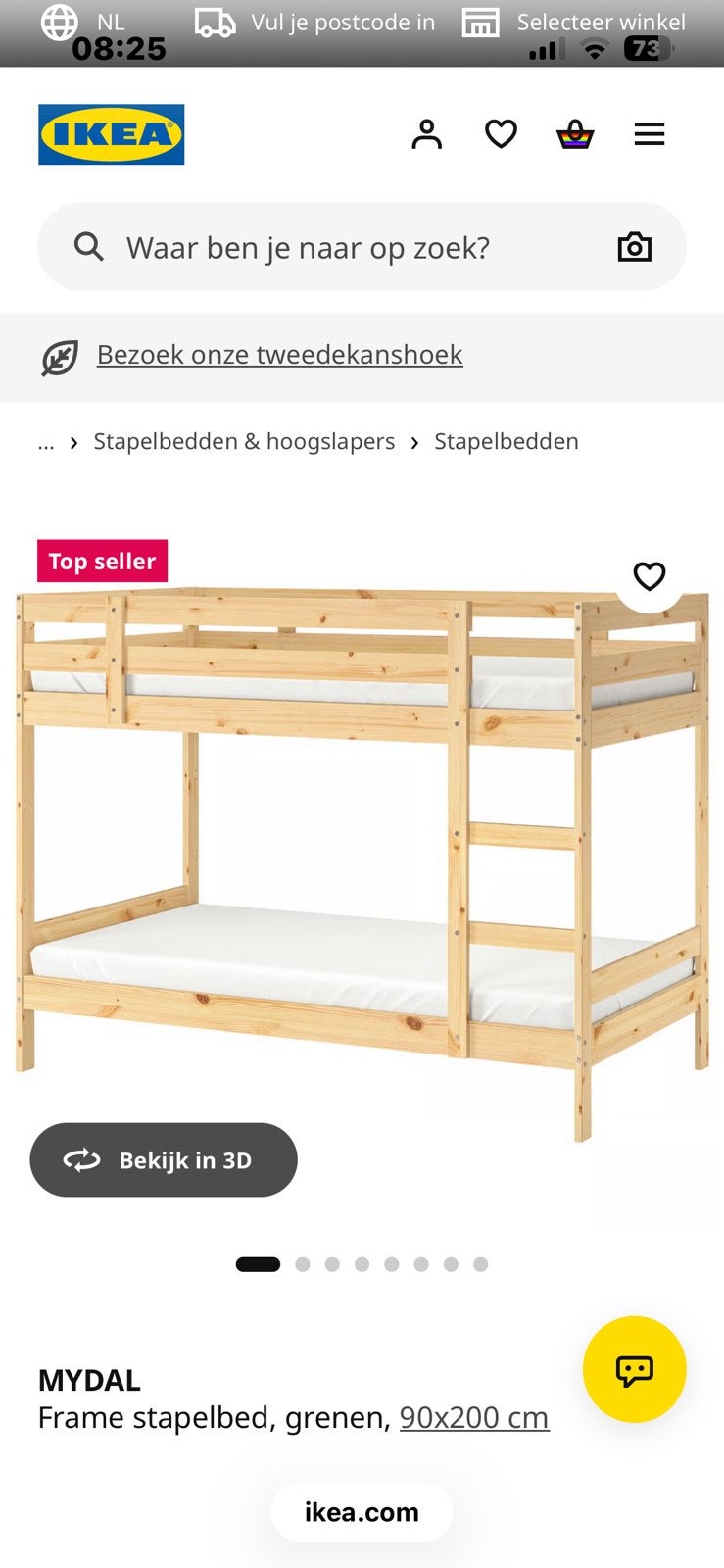 Ikea mydal stapelbed 90x200, Ophalen, 90 cm, Eenpersoons, 160 tot 180 cm