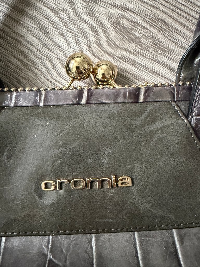 Cromia Satchel bag met krokodillen relief - antraciet, Ophalen of Verzenden, Zo goed als nieuw, Grijs, Handtas