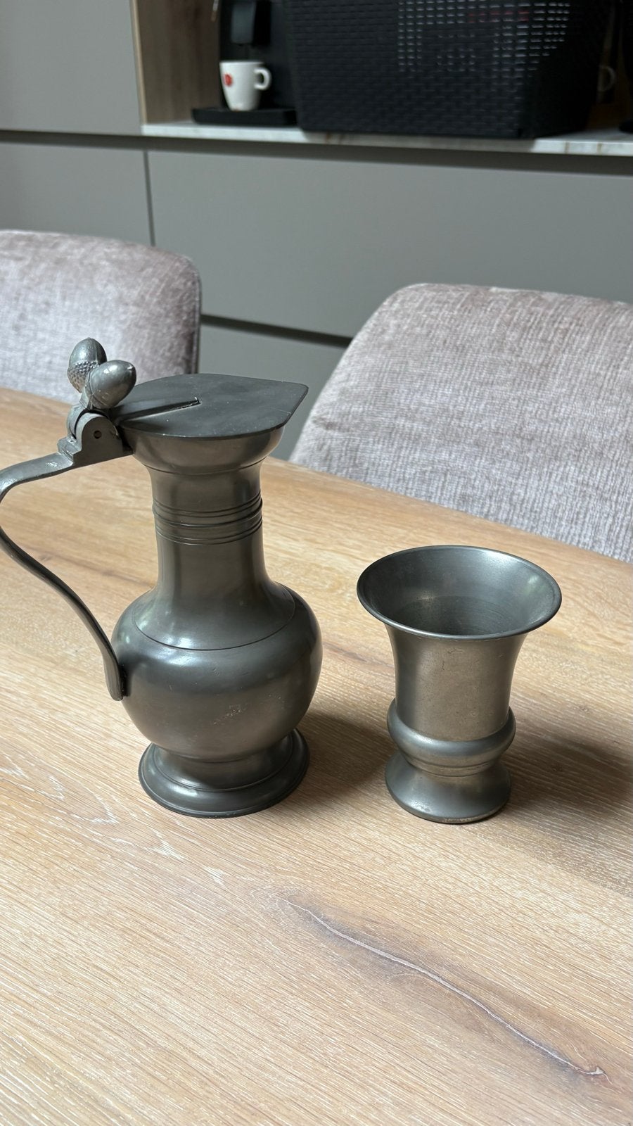 Vintage tinnen kan en beker - Made in Holland, Ophalen of Verzenden