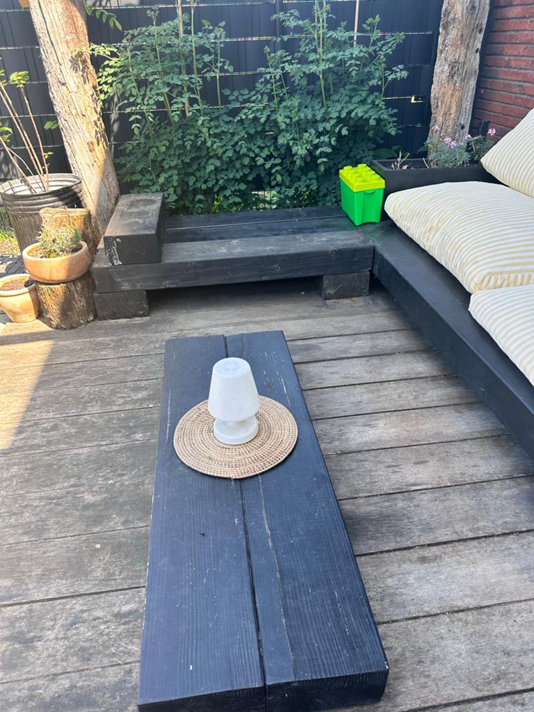 Zwarte houten loungebank en salontafel ( zonder kussens), Ophalen, Gebruikt, Hout