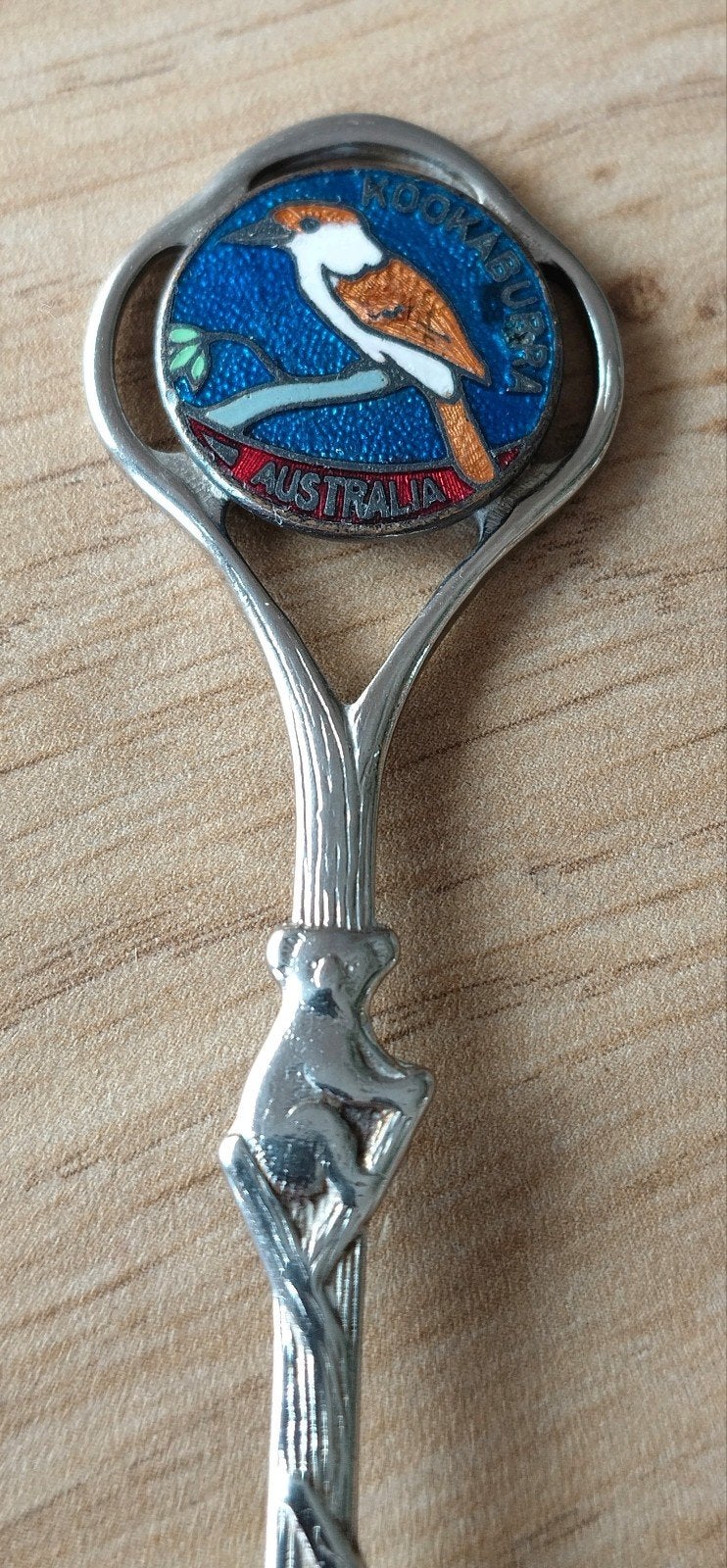 Australische Souvenir Lepeltje met Kookaburra en koala, Verzenden, Verzilverd, Zo goed als nieuw, Metaal