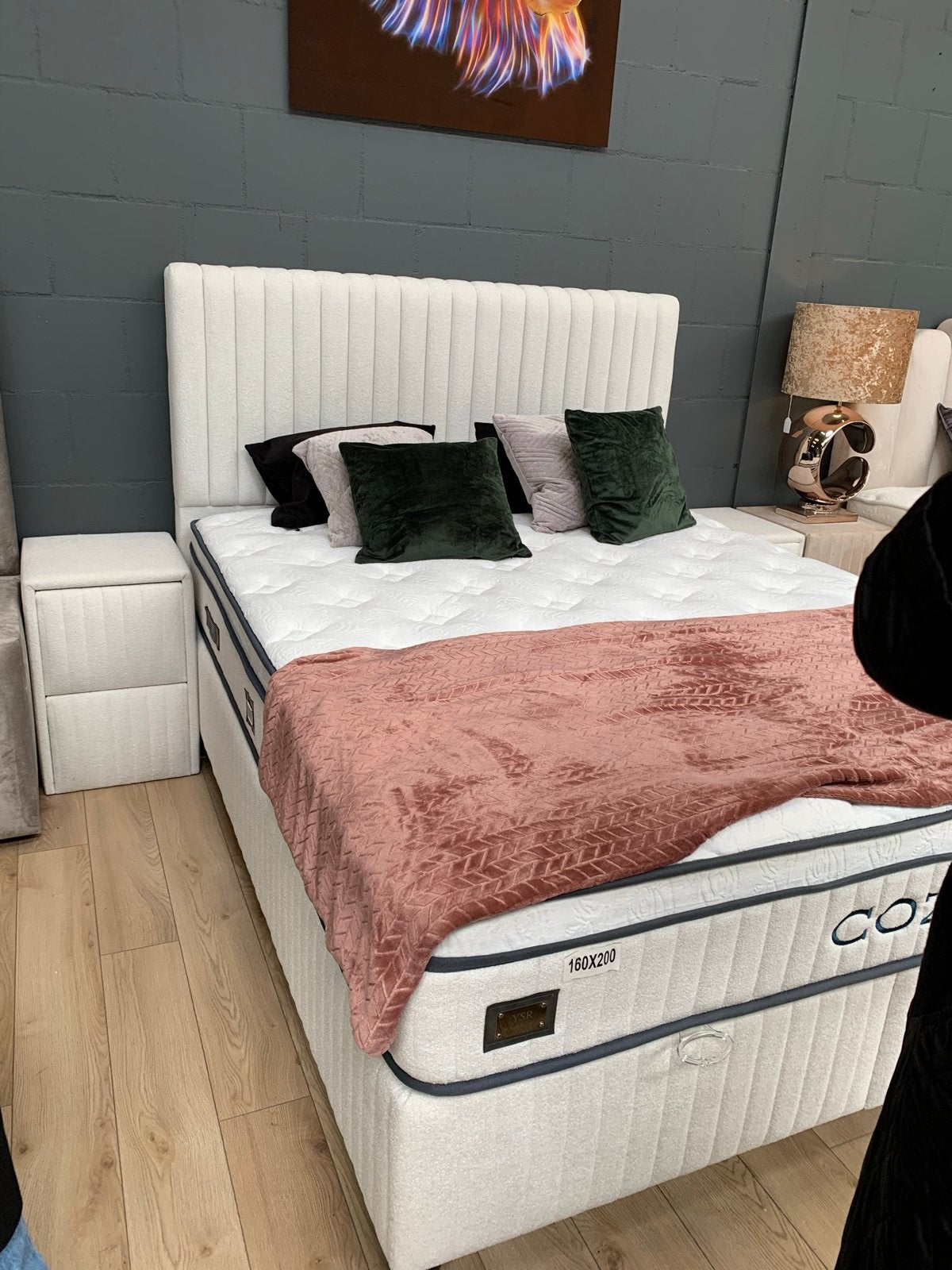 Teddy stof bed 180x200 met opbergruimte (excl. matras), Gebruikt, Tweepersoons, Ophalen of Verzenden, 180 cm