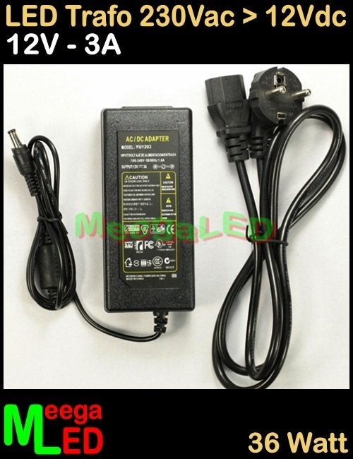 LED Trafo Voeding Adapter Driver - 230V > 12V - 3A = 36W –S2, Overige merken, Kunststof, Zwart, Nieuw