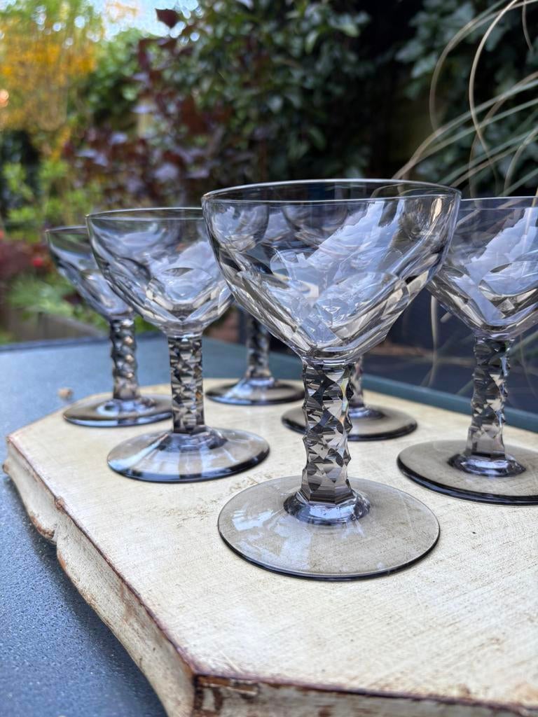6 vintage art-deco glazen van Kristalunie. W.J. Rozendaal, Ophalen of Verzenden