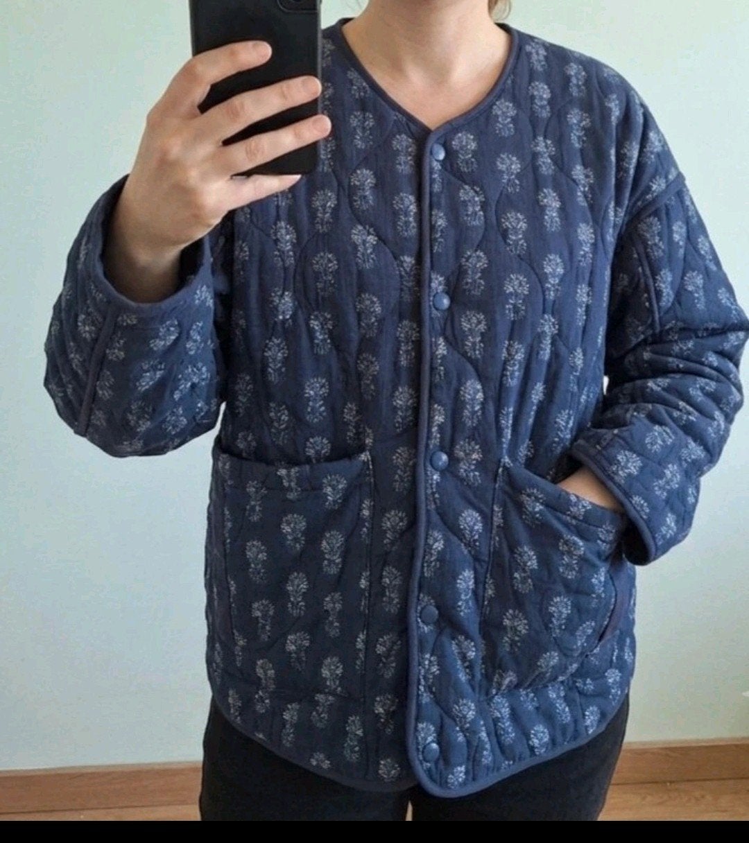 Pull & Bear gewatteerd jasje met bloemenprint - Maat M, Maat 38/40 (M), Blauw, Ophalen of Verzenden, Zo goed als nieuw