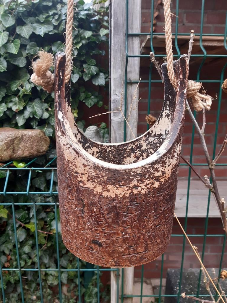 Vintage hang bloempot bruin, Rond, Ophalen of Verzenden, Aardewerk, Minder dan 40 cm