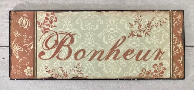 Metalen wanddecoratie bord Bonheur, 39 cm, Metaal, Gebruikt, 15 cm