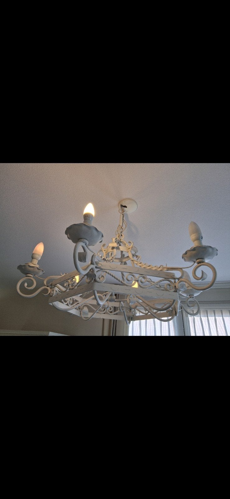 Antieke Witte Kroonluchter met 5 Lichtpunten, Gebruikt, Klassiek, Antiek, Romantisch, E14 (klein), Ophalen of Verzenden
