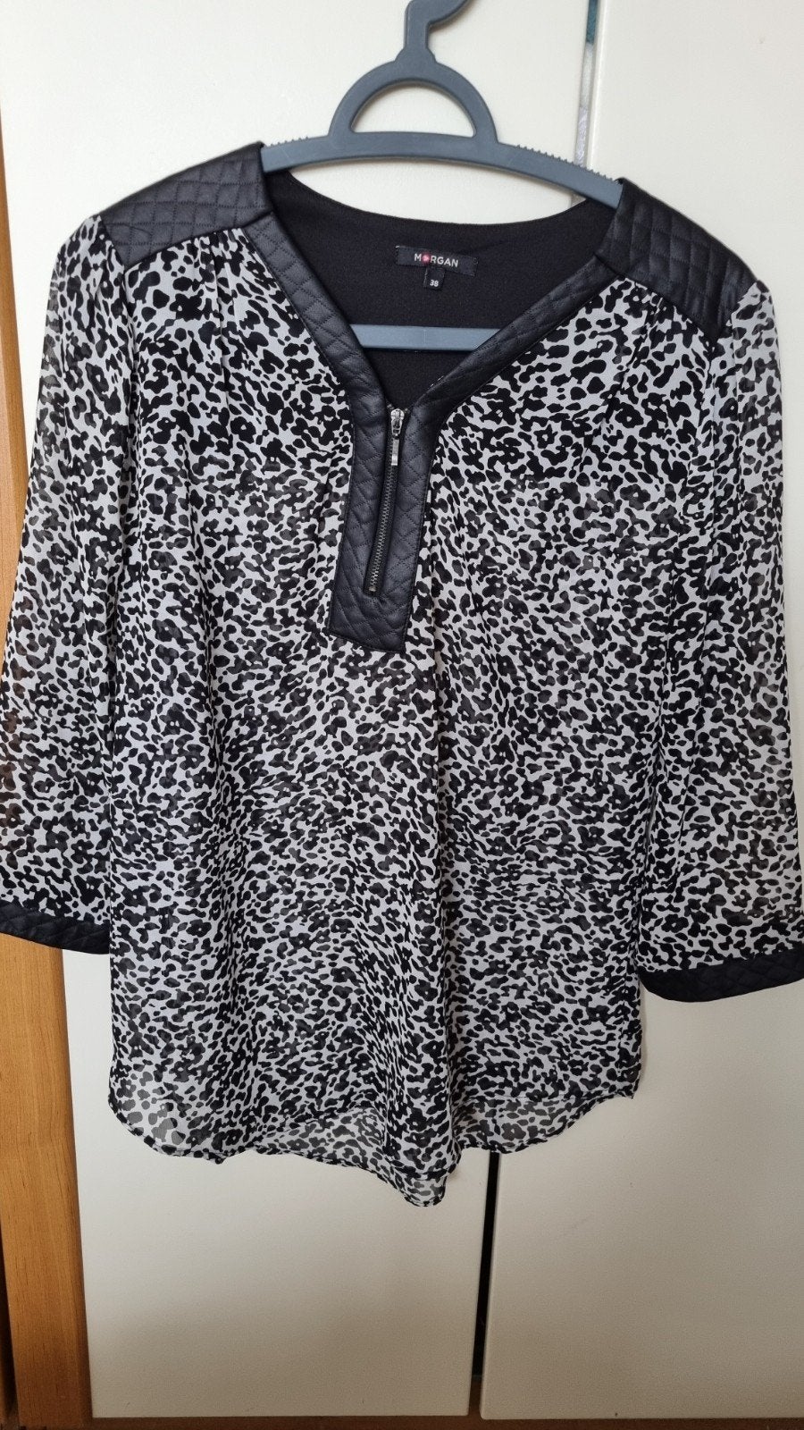 Morgan Blouse met dierenprint en leren details - Maat 38, Maat 38/40 (M), Zwart, Gedragen, Morgan