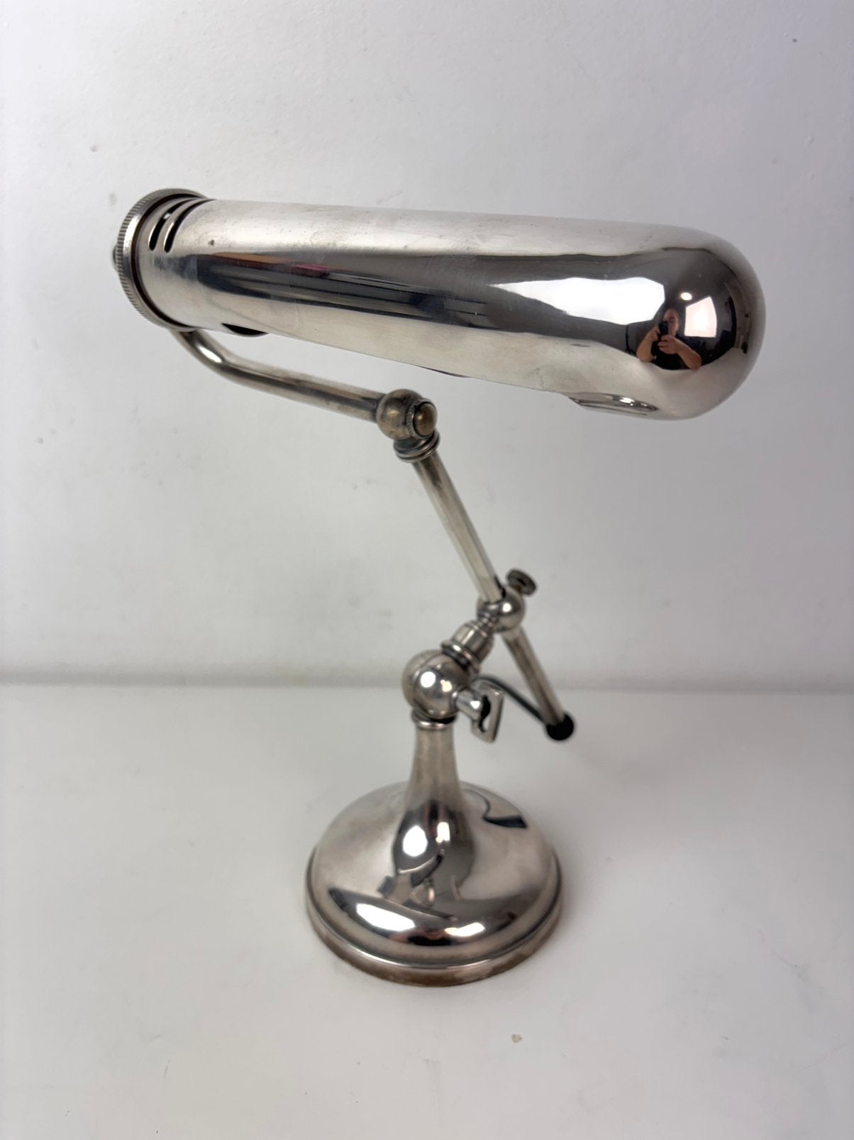 Verzilverde bankierslamp / pianolamp Art Deco stijl, 1930, Ophalen of Verzenden, Bureaulamp, Verstelbaar, Art deco