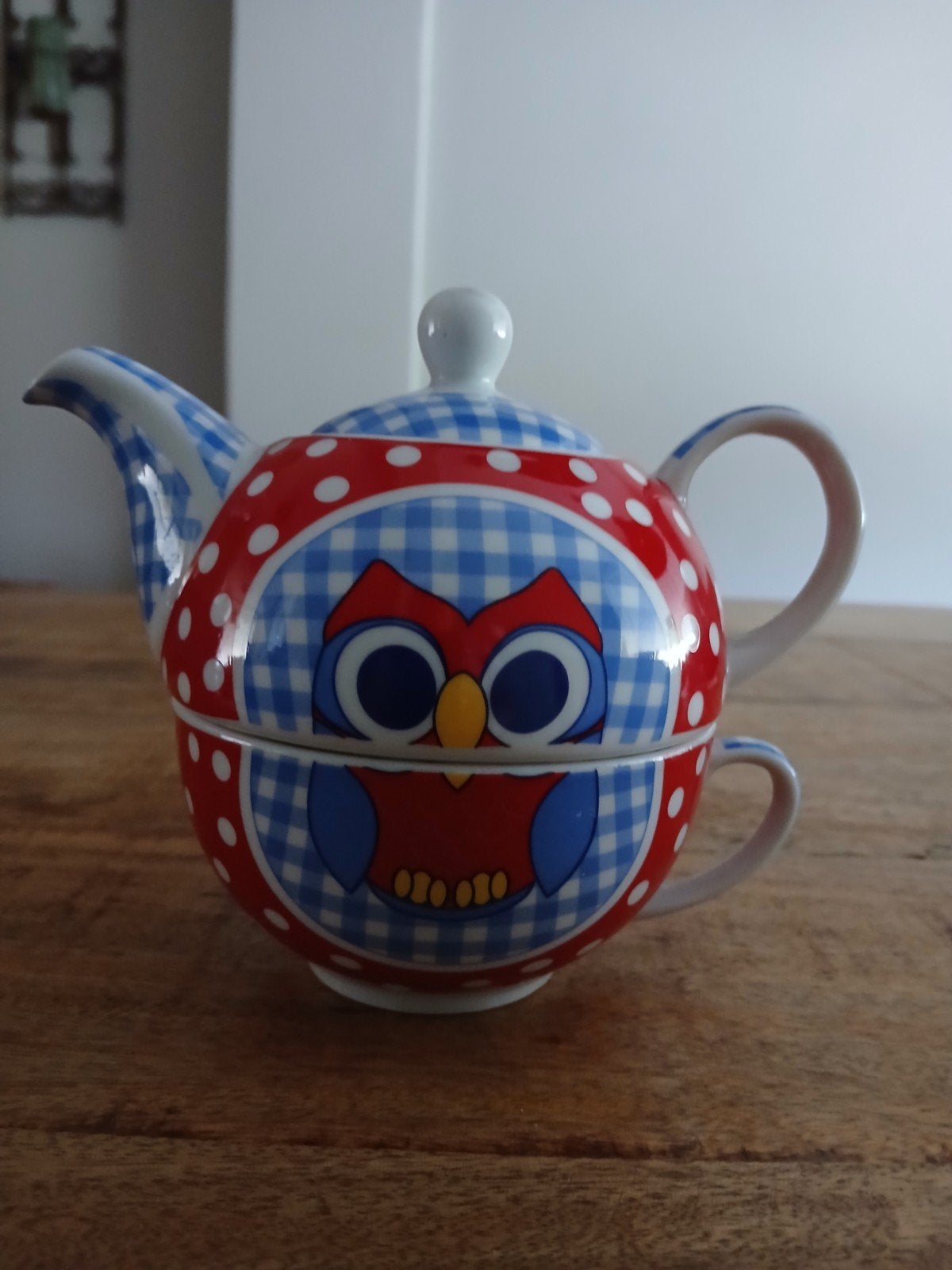 Leuke theepot met kopje in uil design, Zo goed als nieuw, Steen/keramiek, Meerkleurig, Overige merken