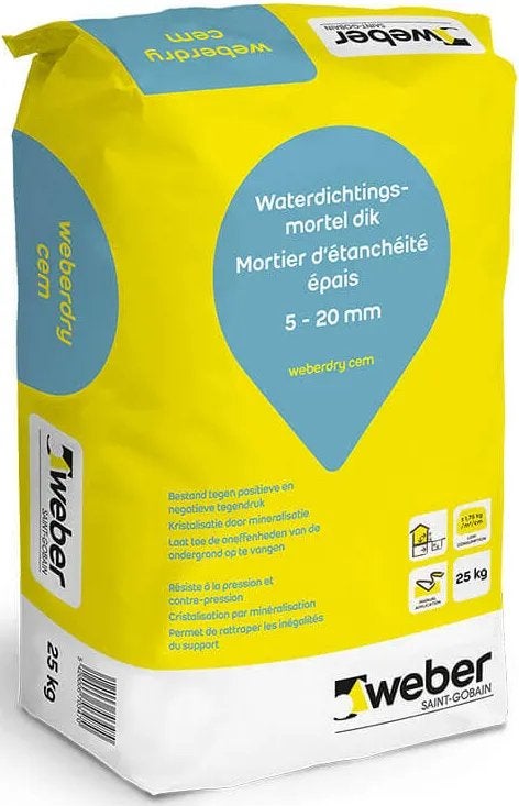 17 zakken Weberdry Cem Waterdichtingsmortel Dik 25 kg, Ophalen, Nieuw